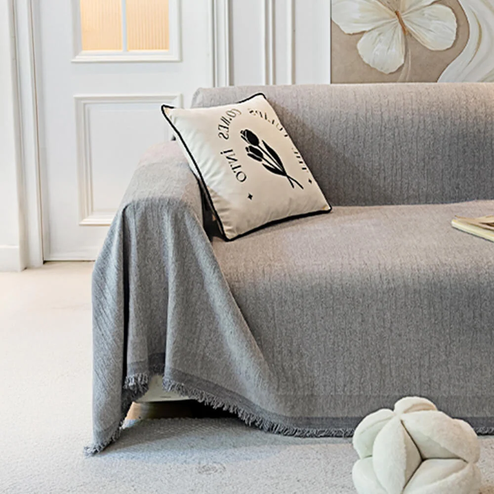Cream Chenille Textured Pet-Friendly Anti-Scratch Throw Couch Cover - Image 4