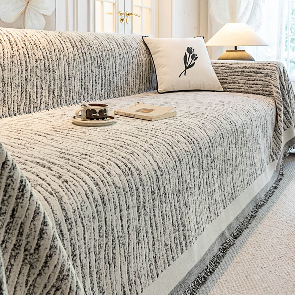 Cream Chenille Textured Pet-Friendly Anti-Scratch Throw Couch Cover - Image 8