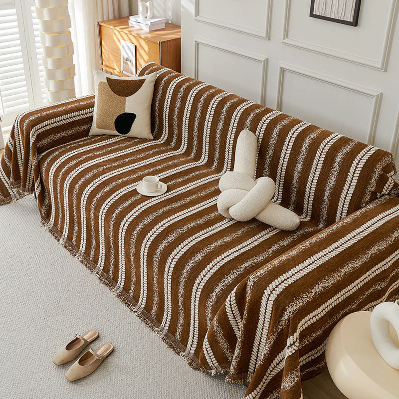 Decorative Stripe Tassel Chenille Throw Couch Cover - Image 10