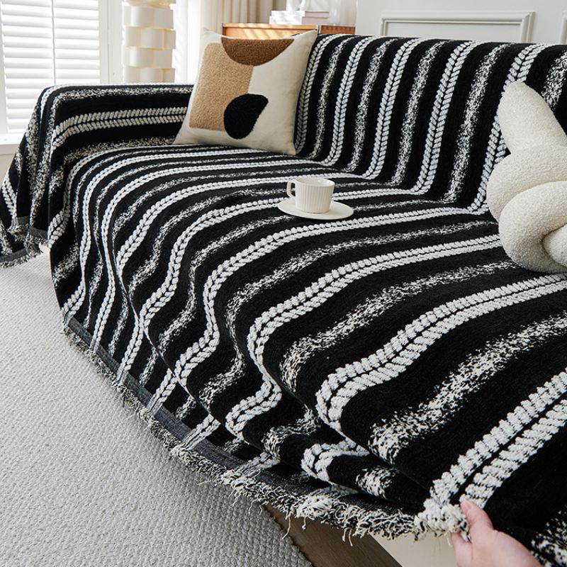 Decorative Stripe Tassel Chenille Throw Couch Cover - Image 11