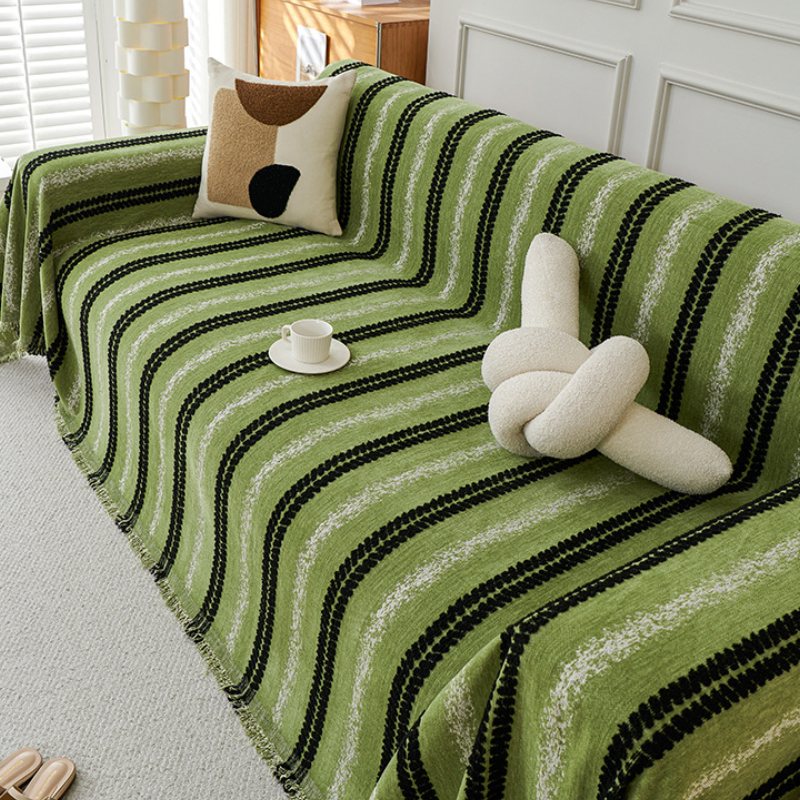 Decorative Stripe Tassel Chenille Throw Couch Cover - Image 12