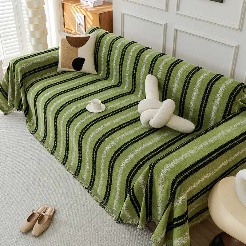 Decorative Stripe Tassel Chenille Throw Couch Cover - Image 3