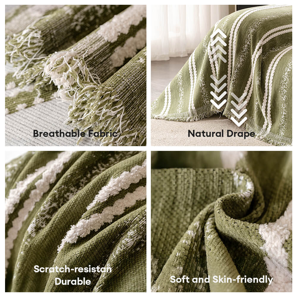 Decorative Stripe Tassel Chenille Throw Couch Cover - Image 4