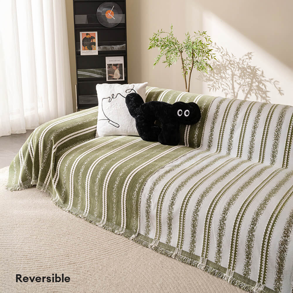 Decorative Stripe Tassel Chenille Throw Couch Cover - Image 5