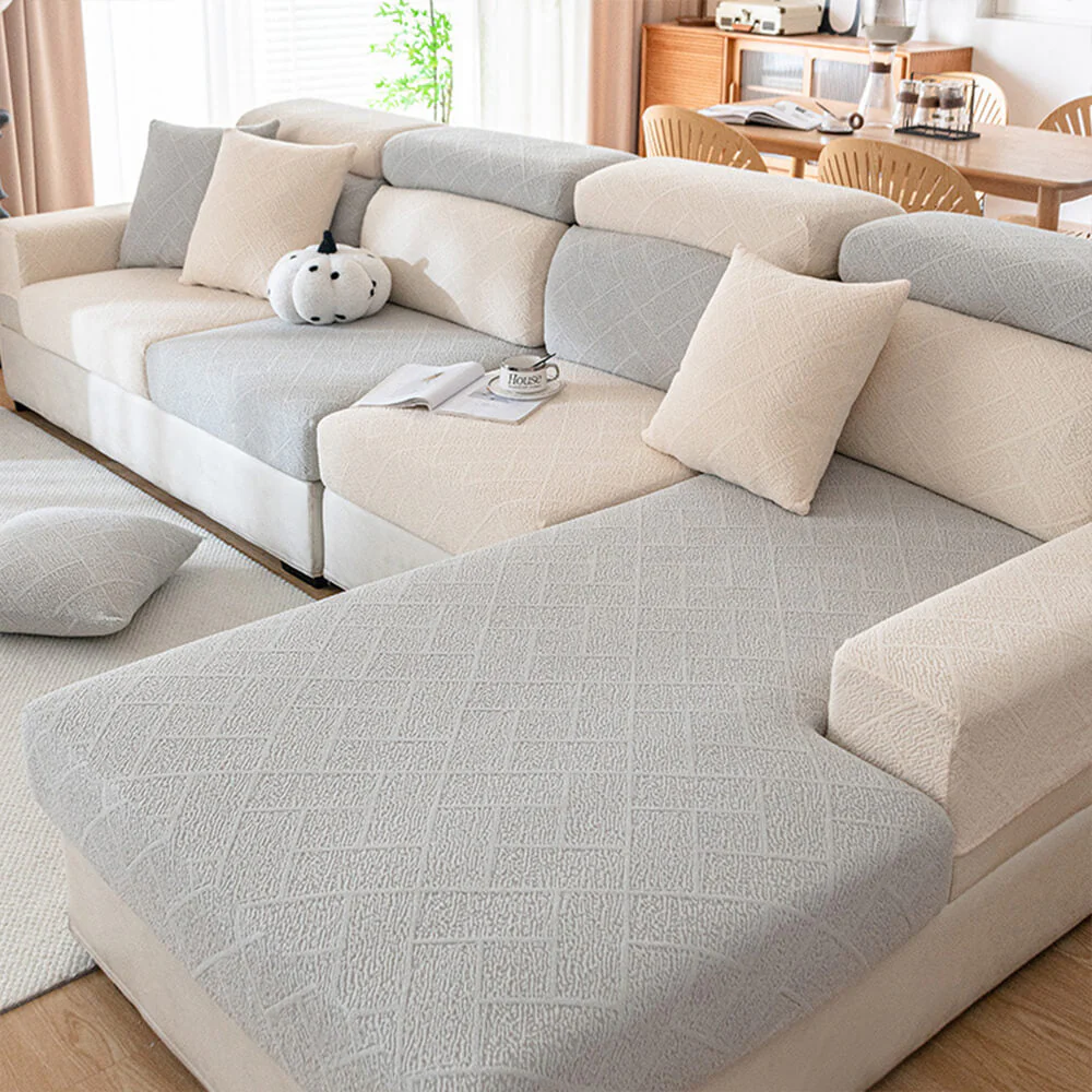 Diamond Jacquard Plush Full-Cover Stretch Couch Cover - Image 10