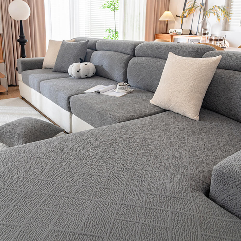 Diamond Jacquard Plush Full-Cover Stretch Couch Cover - Image 3