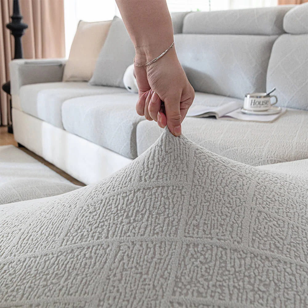 Diamond Jacquard Plush Full-Cover Stretch Couch Cover - Image 5