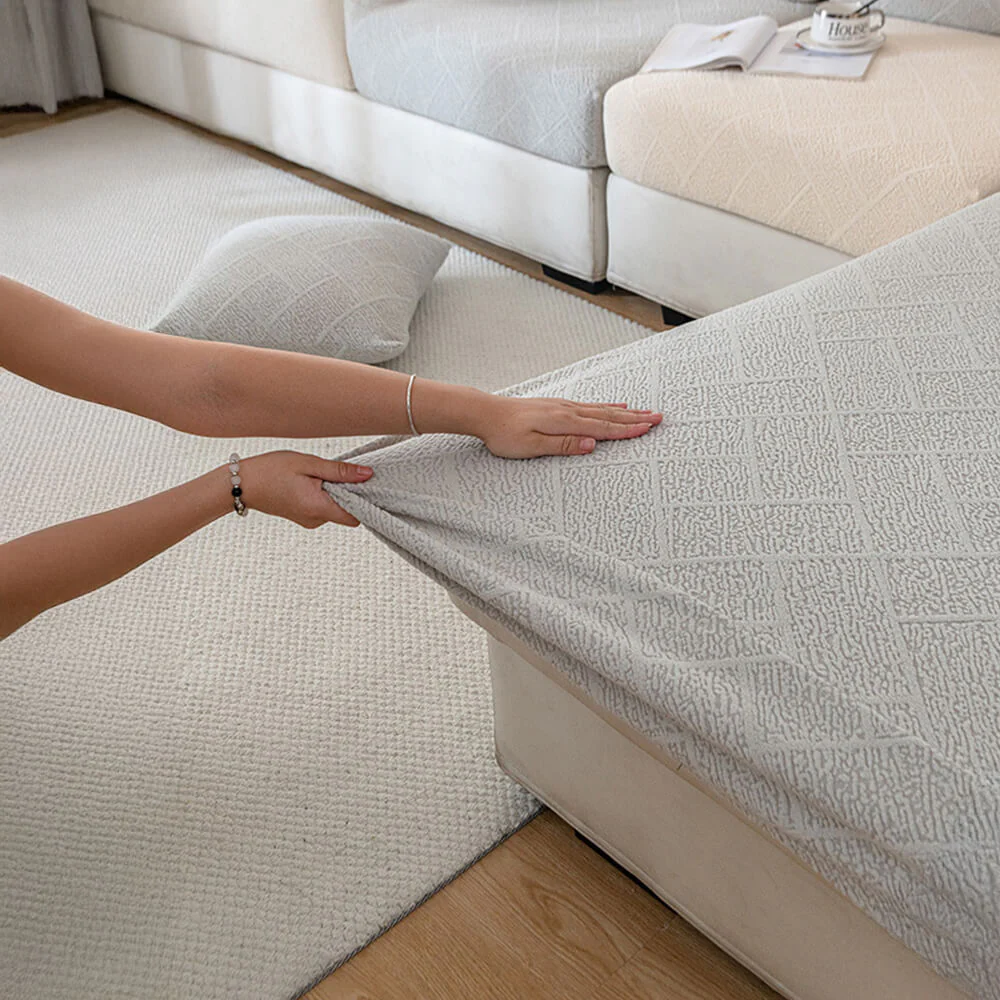 Diamond Jacquard Plush Full-Cover Stretch Couch Cover - Image 7
