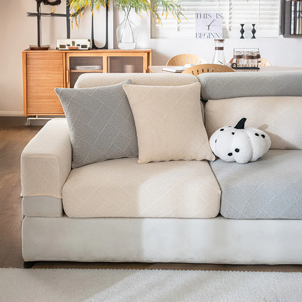 Diamond Jacquard Plush Full-Cover Stretch Couch Cover - Image 8
