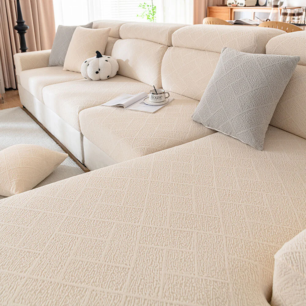 Diamond Jacquard Plush Full-Cover Stretch Couch Cover - Image 9