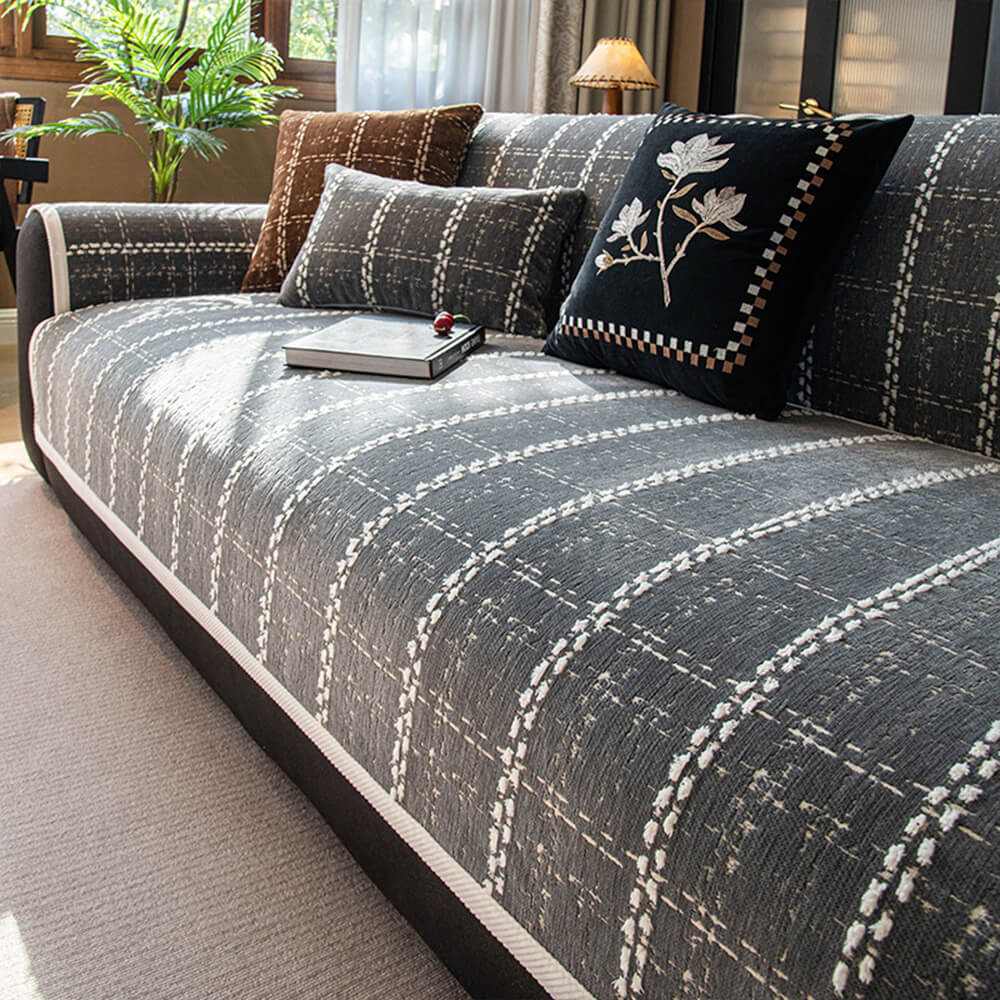 Elegant Checkered Jacquard Chenille All-Season Sofa Protector Couch Cover - Image 10