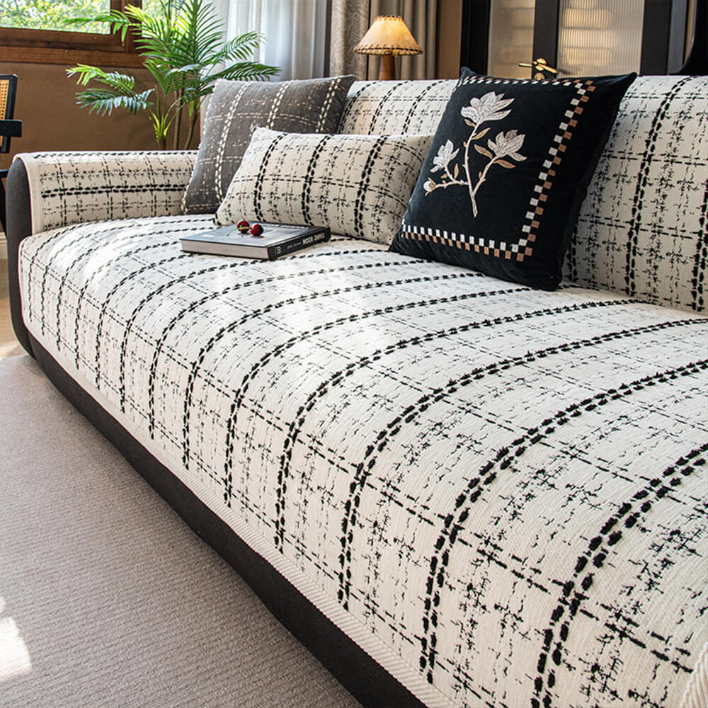 Elegant Checkered Jacquard Chenille All-Season Sofa Protector Couch Cover - Image 12