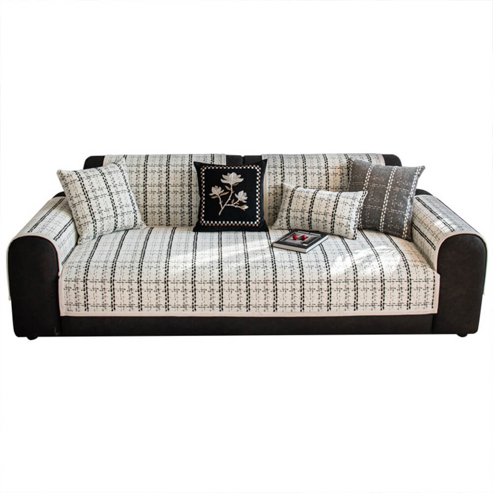 Elegant Checkered Jacquard Chenille All-Season Sofa Protector Couch Cover - Image 13