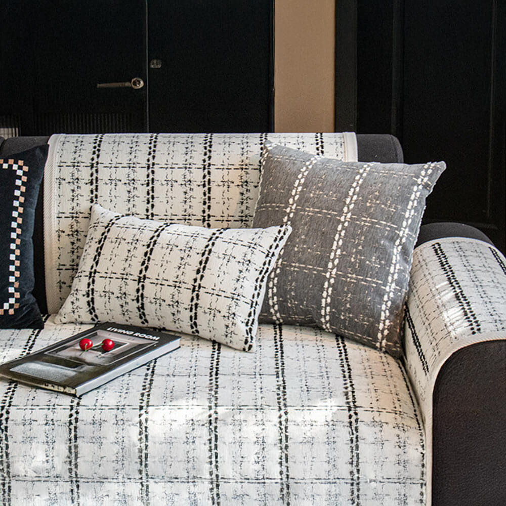 Elegant Checkered Jacquard Chenille All-Season Sofa Protector Couch Cover - Image 4