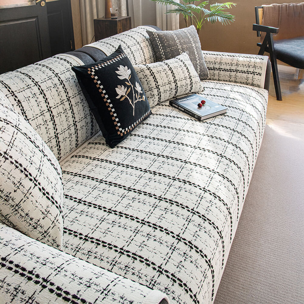 Elegant Checkered Jacquard Chenille All-Season Sofa Protector Couch Cover - Image 8