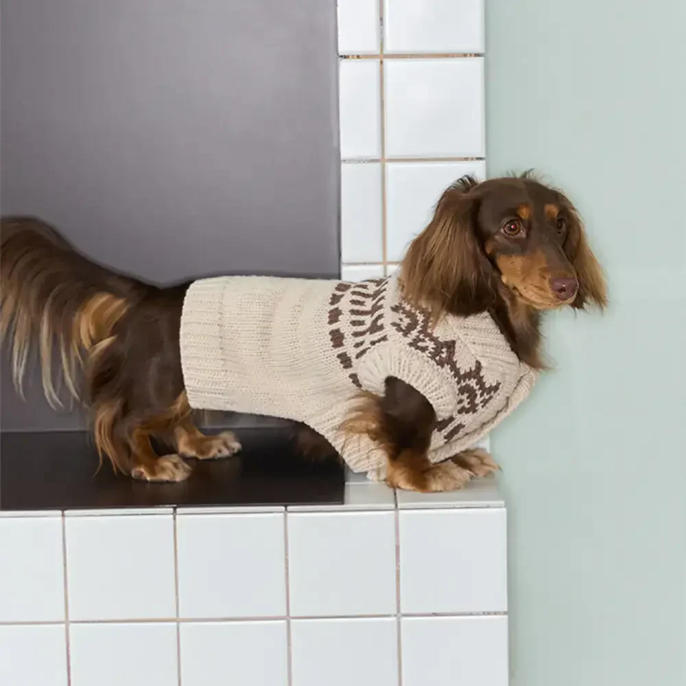 Fair Isle Pattern Dachshund Sleeveless Dog Sweater - Image 2