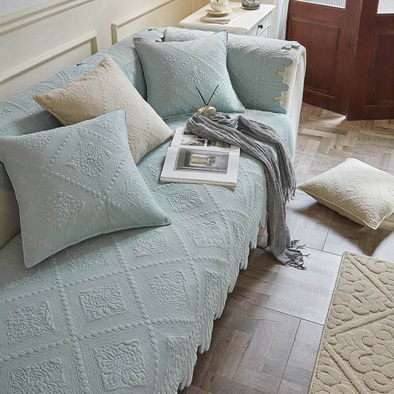 Fashion Leaf Trim Cotton Washable Couch Cover - Image 11