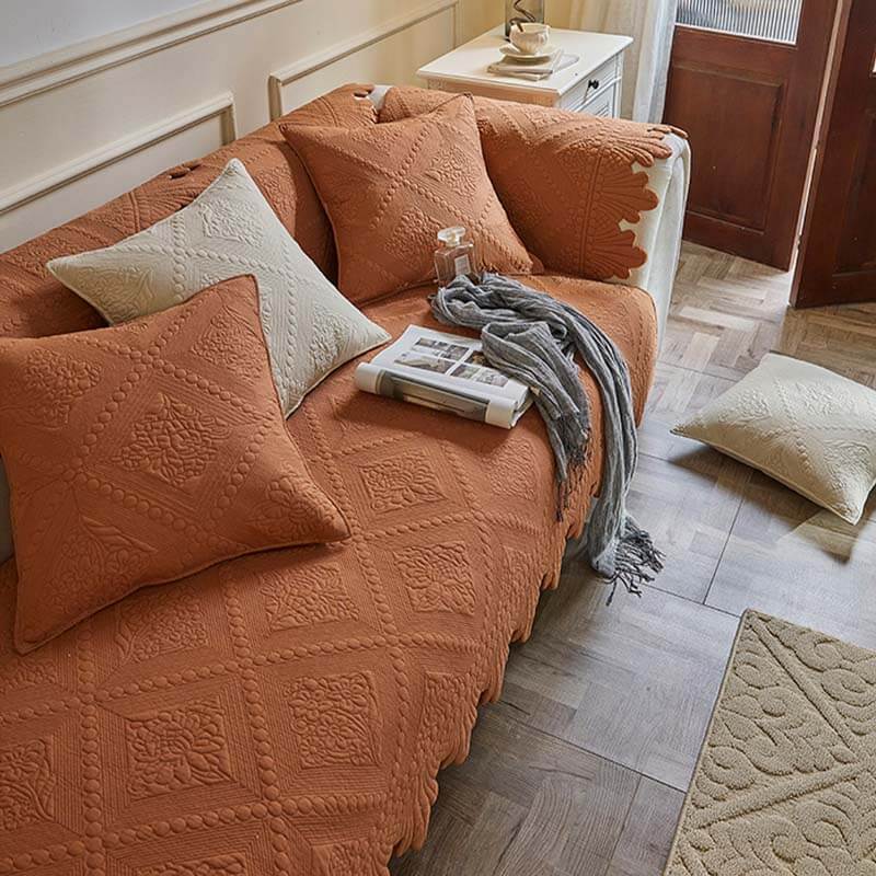 Fashion Leaf Trim Cotton Washable Couch Cover - Image 14