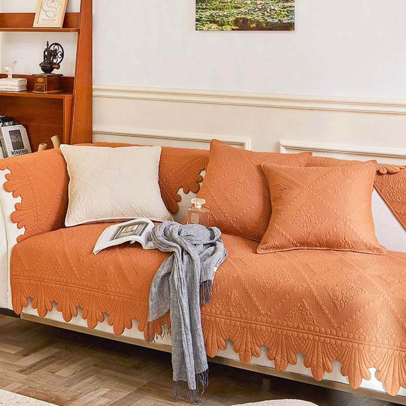 Fashion Leaf Trim Cotton Washable Couch Cover - Image 16