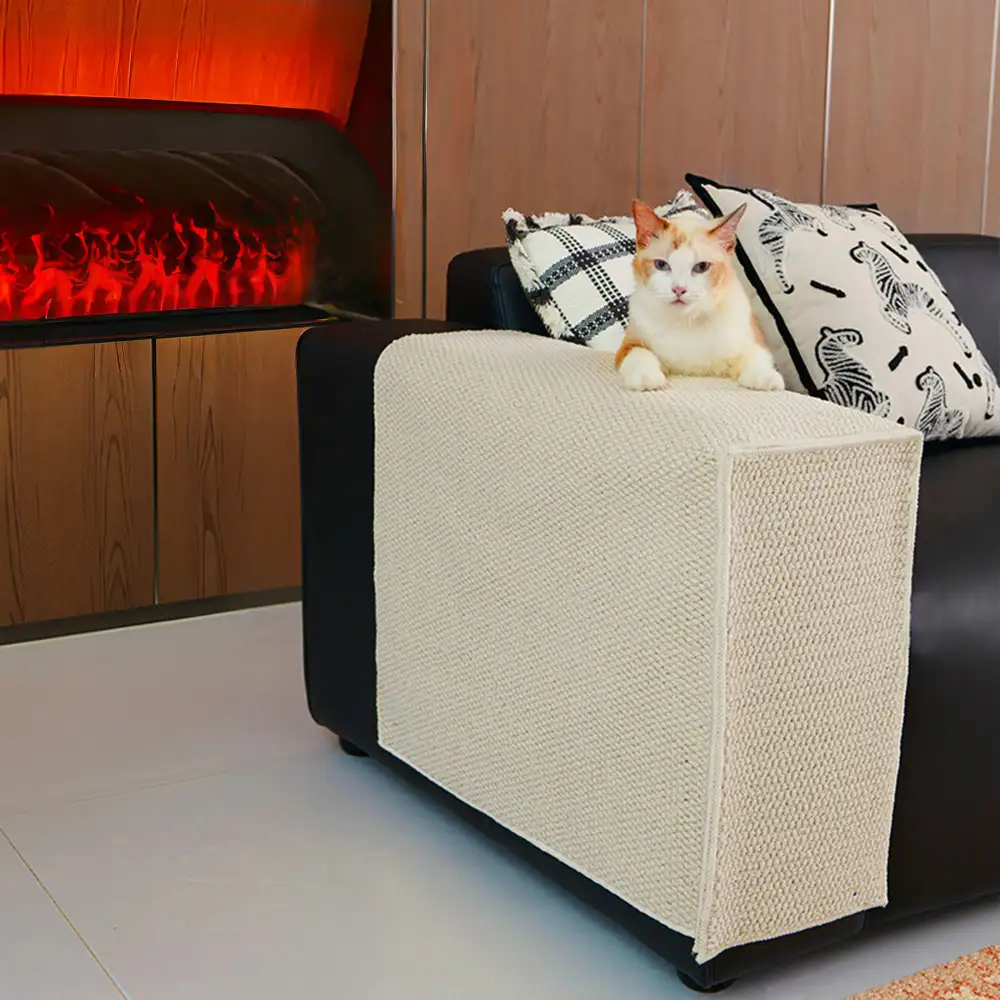 Faux Sisal Scratch-Resistant Sofa Armrest Protector Cover for Cats - Image 10