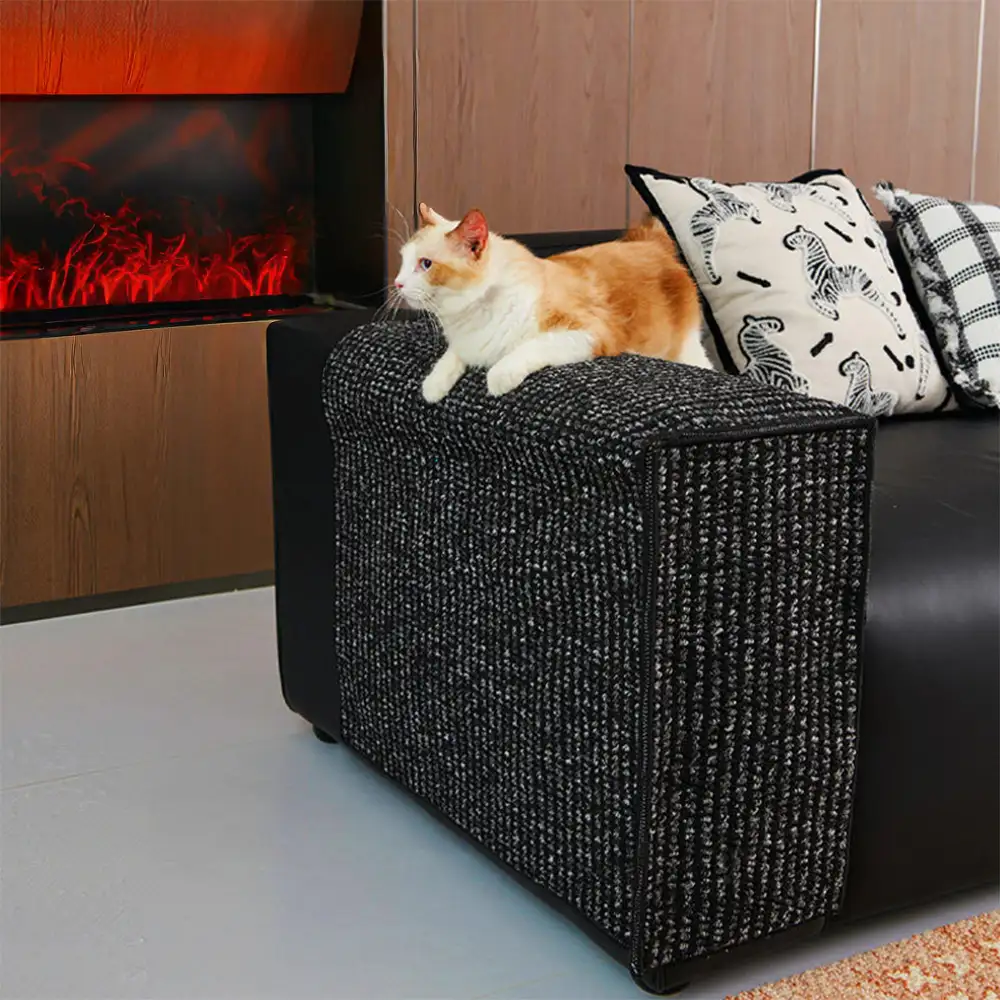 Faux Sisal Scratch-Resistant Sofa Armrest Protector Cover for Cats - Image 12