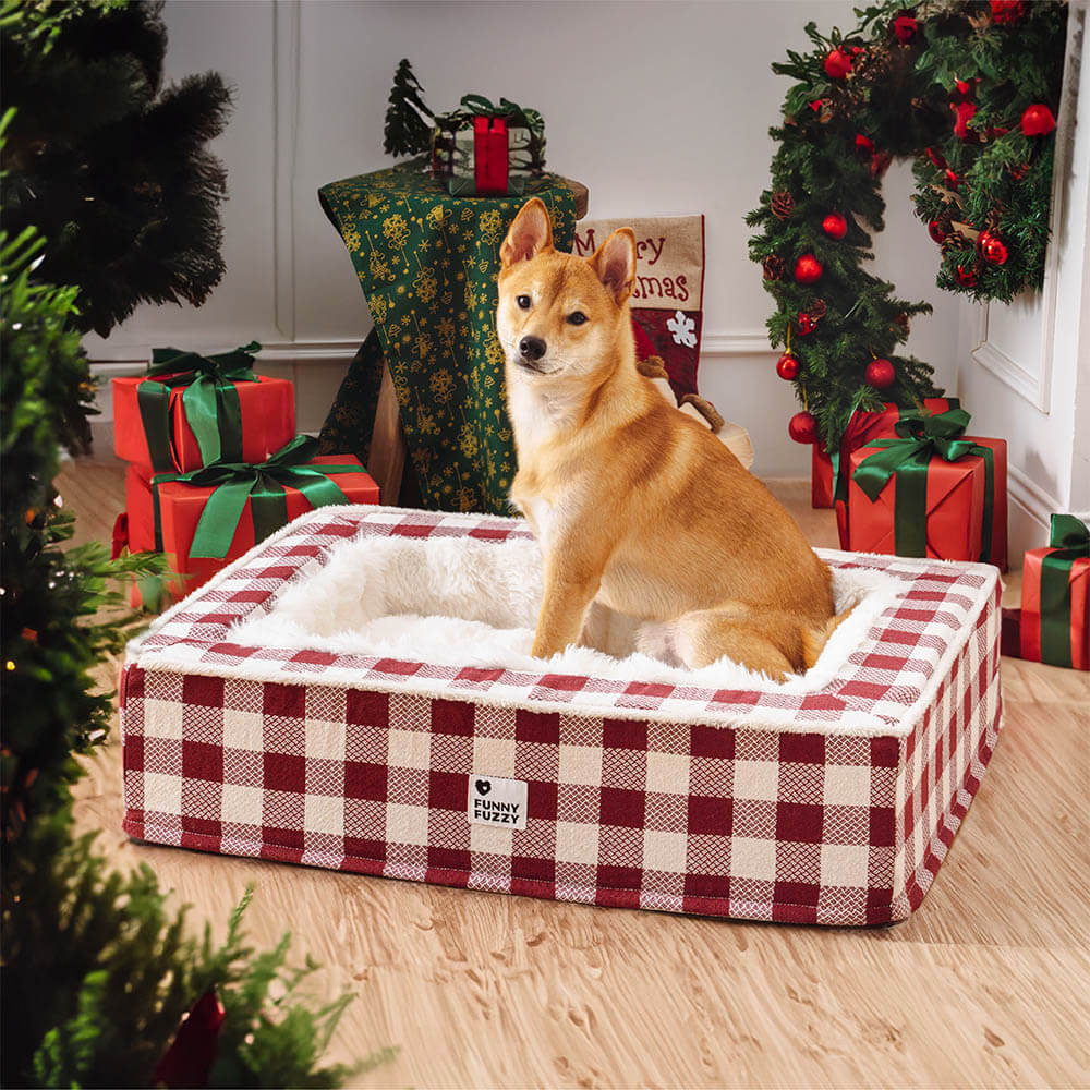Festive Classic Tartan Cozy Dog Anti-Anxiety Calming Bed - Image 6