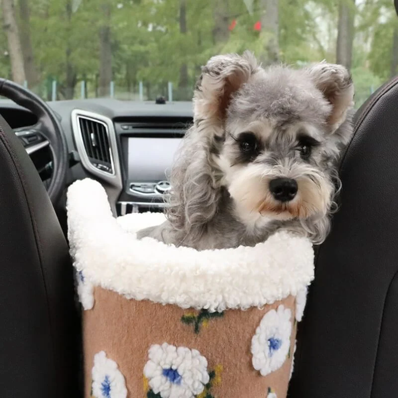 Flower Wool Fleece Dog Car Safety Seat Central Console Pet Car Seat - Image 3