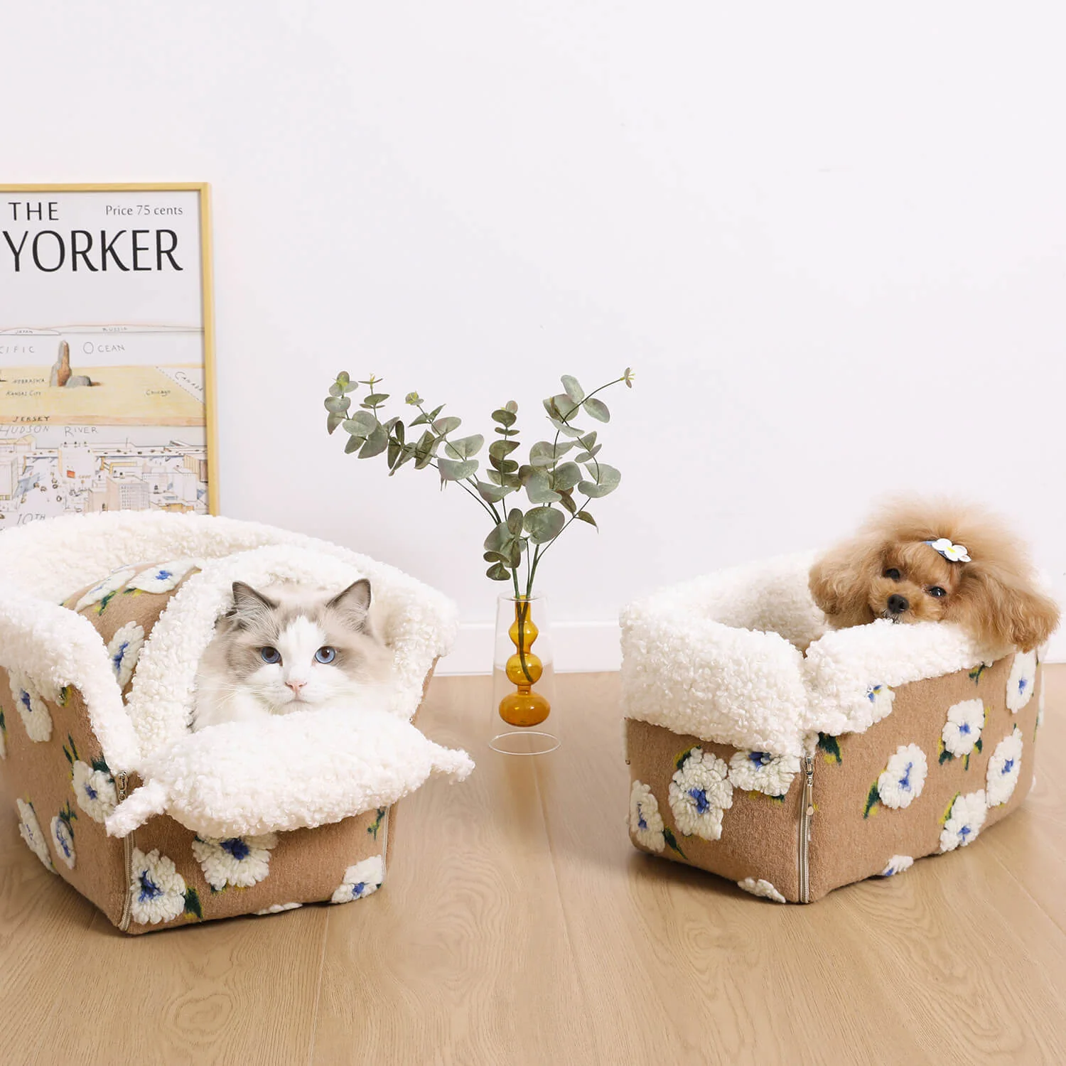 Flower Wool Fleece Dog Car Safety Seat Central Console Pet Car Seat - Image 6