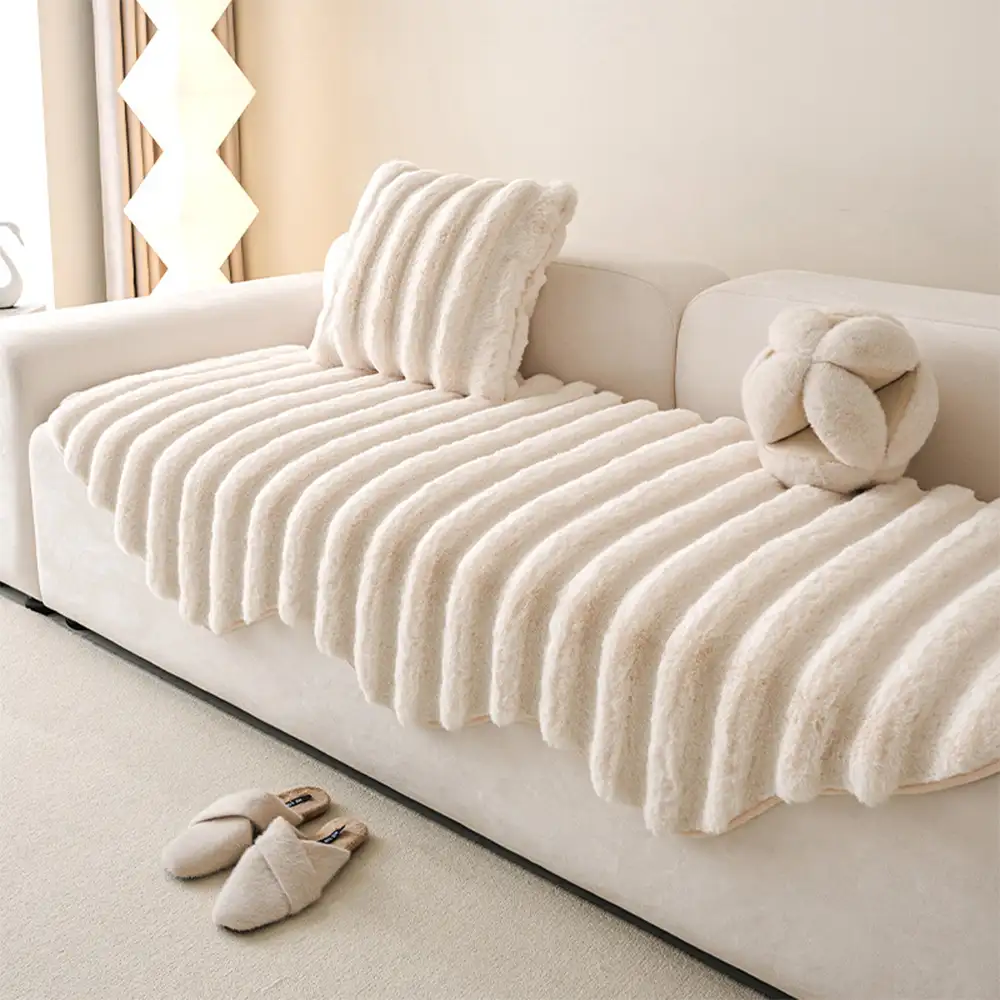 Fluffy Comfort Plush Furniture Protection Decorative Couch Cover - Image 13