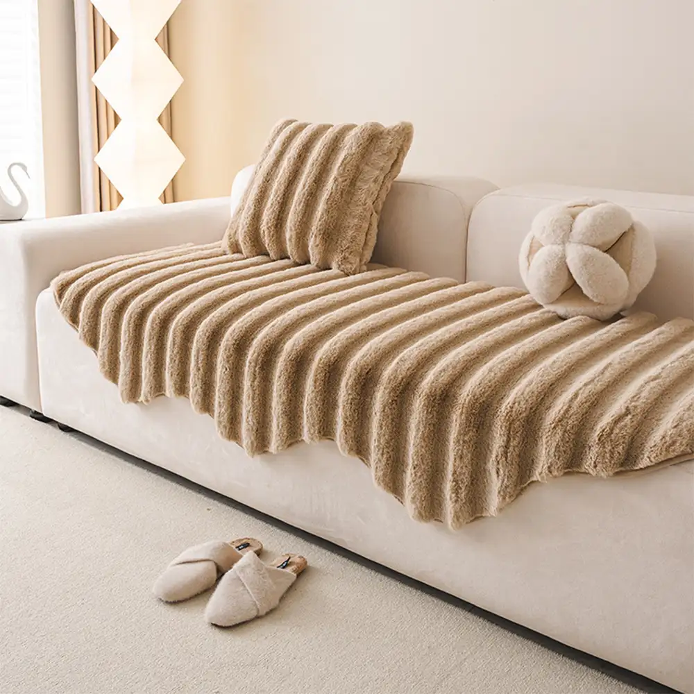 Fluffy Comfort Plush Furniture Protection Decorative Couch Cover - Image 3