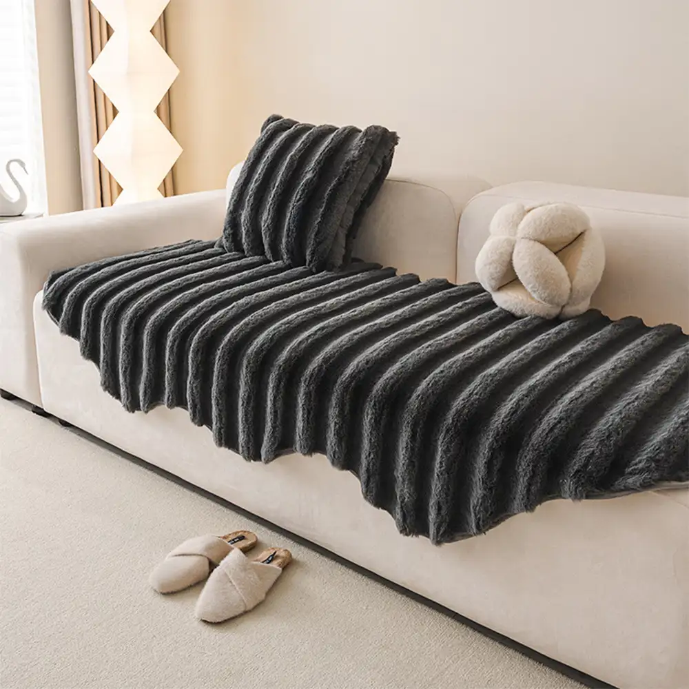 Fluffy Comfort Plush Furniture Protection Decorative Couch Cover - Image 5
