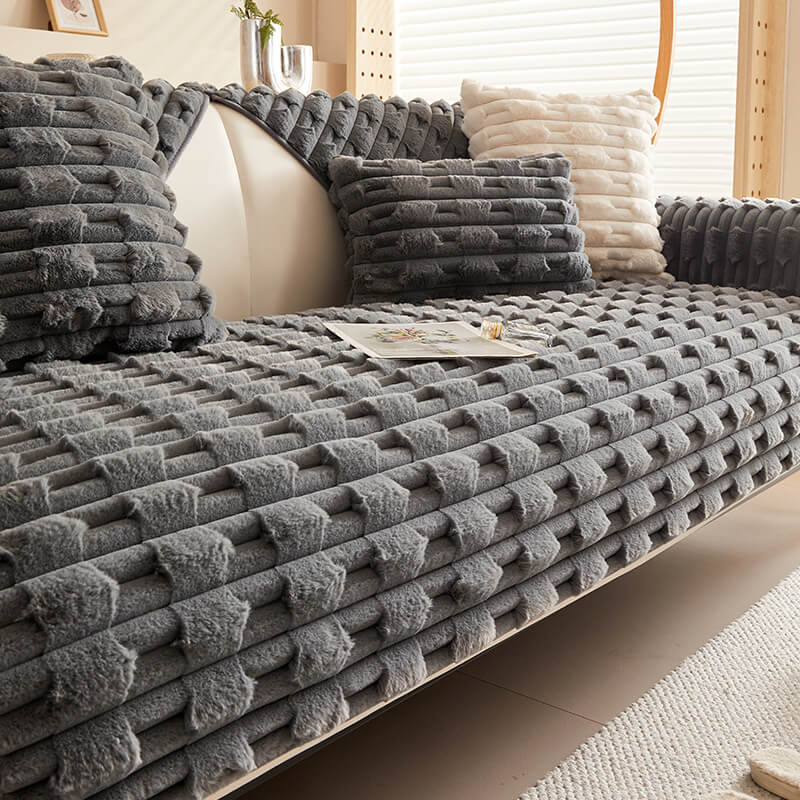 Fluffy Plush Striped Furniture Protector Couch Cover - Image 10