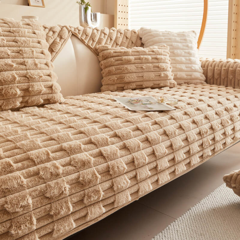 Fluffy Plush Striped Furniture Protector Couch Cover - Image 4