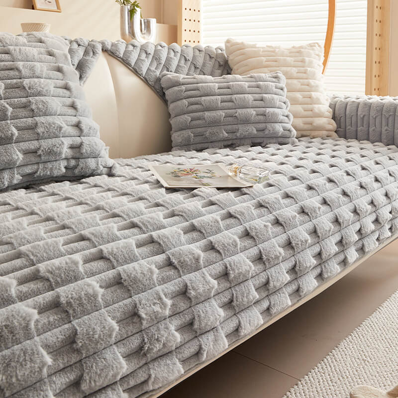 Fluffy Plush Striped Furniture Protector Couch Cover - Image 9