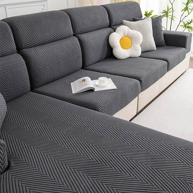 Fully Wrapped Herringbone Couch Cover - Image 10
