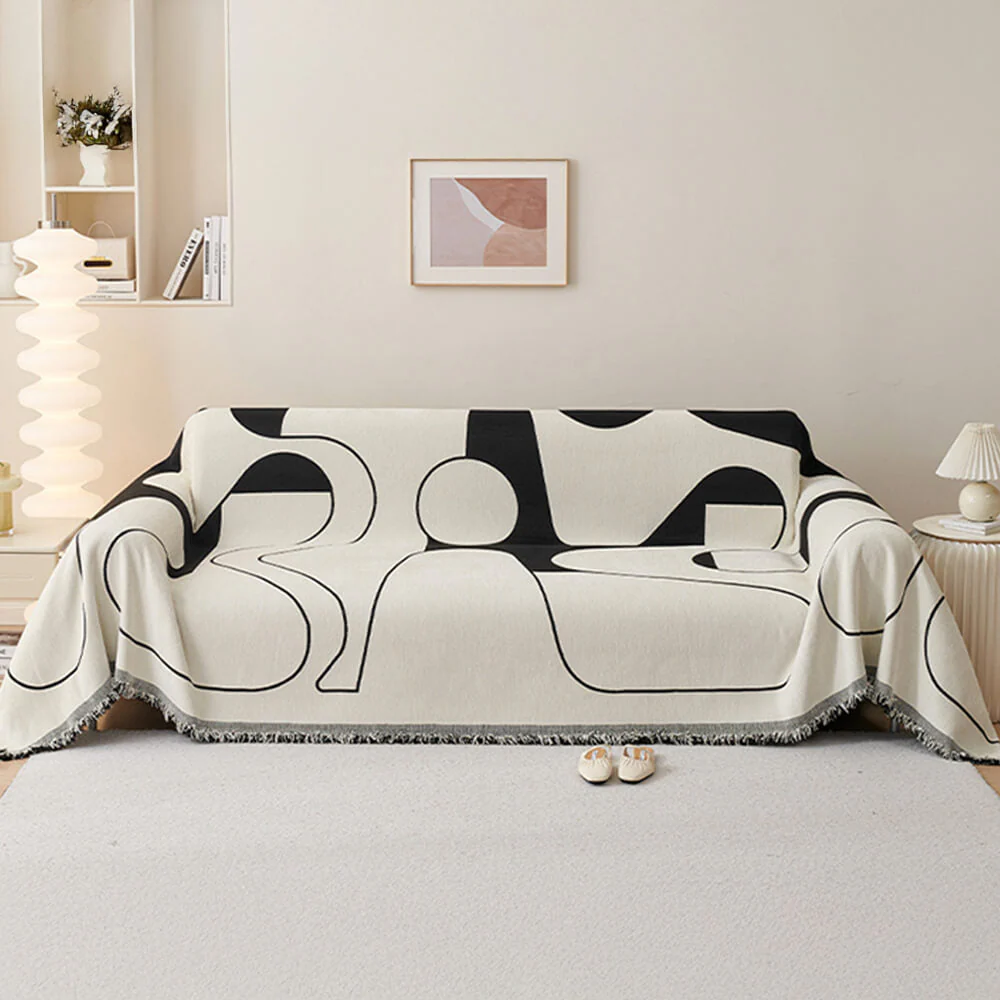 Geometric Fringe Double-Sided Chenille Non-Slip Throw Couch Cover - Image 13