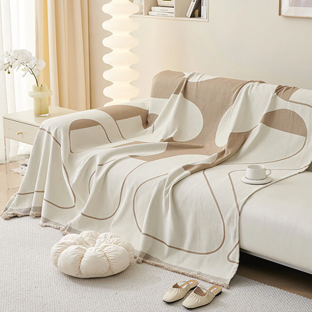 Geometric Fringe Double-Sided Chenille Non-Slip Throw Couch Cover - Image 9