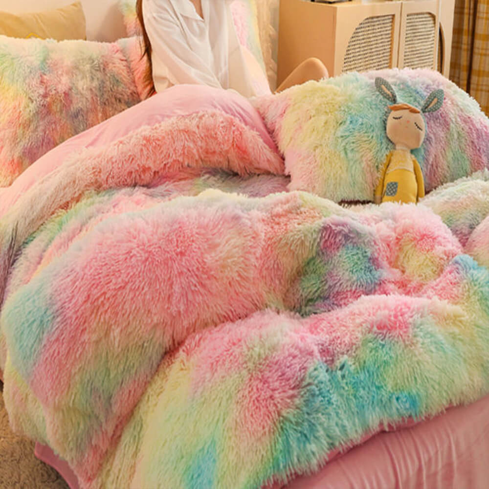 Gradient Fashion Long Plush Warm Bed Sheet Set - Image 11