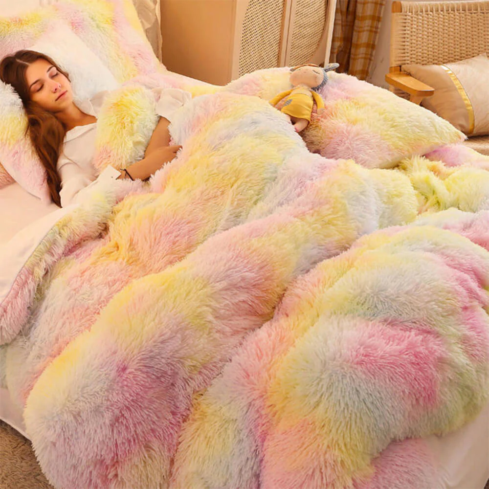 Gradient Fashion Long Plush Warm Bed Sheet Set - Image 14