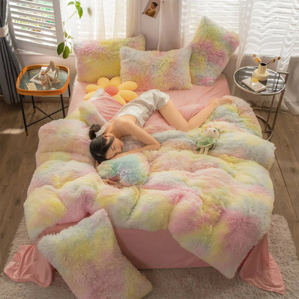 Gradient Fashion Long Plush Warm Bed Sheet Set - Image 19
