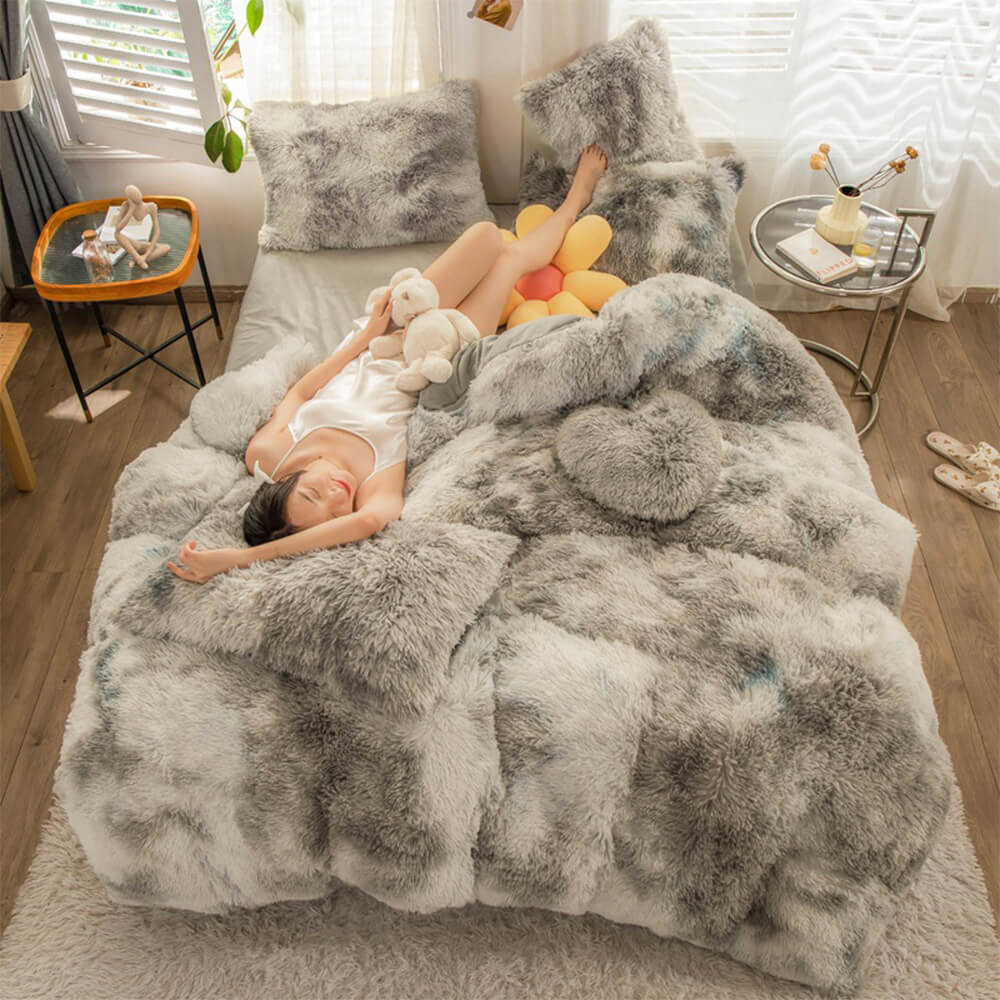 Gradient Fashion Long Plush Warm Bed Sheet Set - Image 20