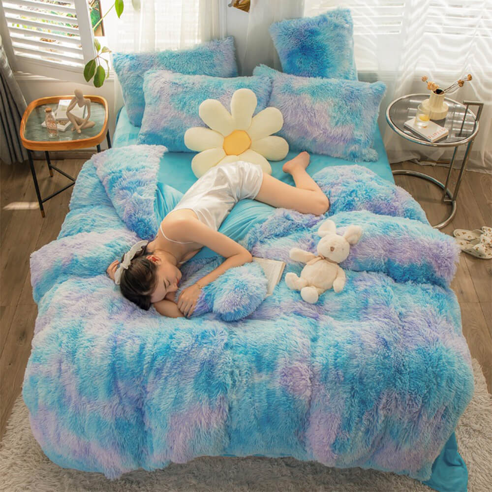Gradient Fashion Long Plush Warm Bed Sheet Set - Image 21