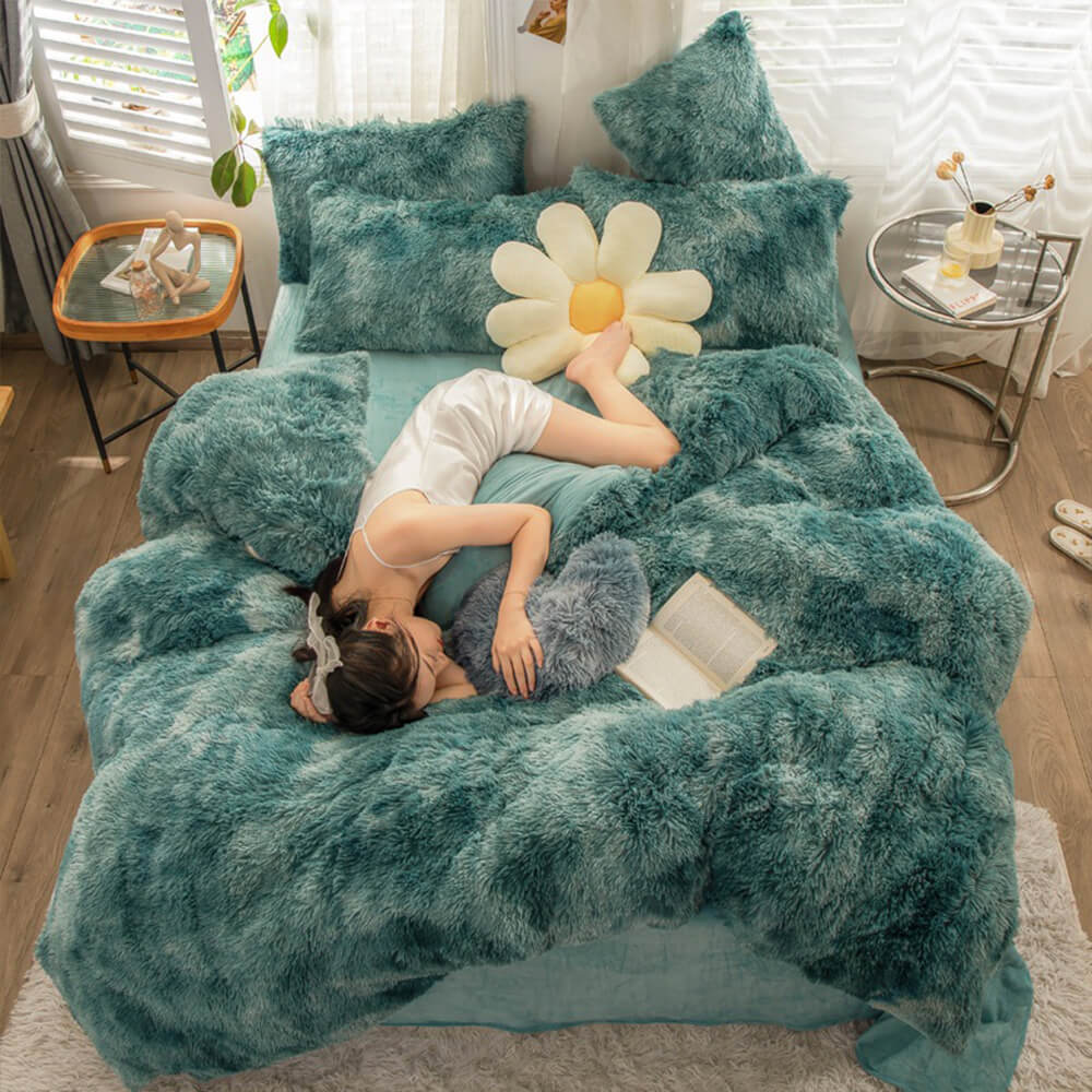 Gradient Fashion Long Plush Warm Bed Sheet Set - Image 22