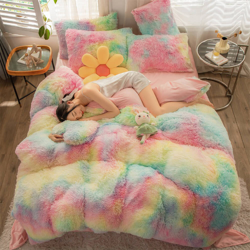 Gradient Fashion Long Plush Warm Bed Sheet Set - Image 23