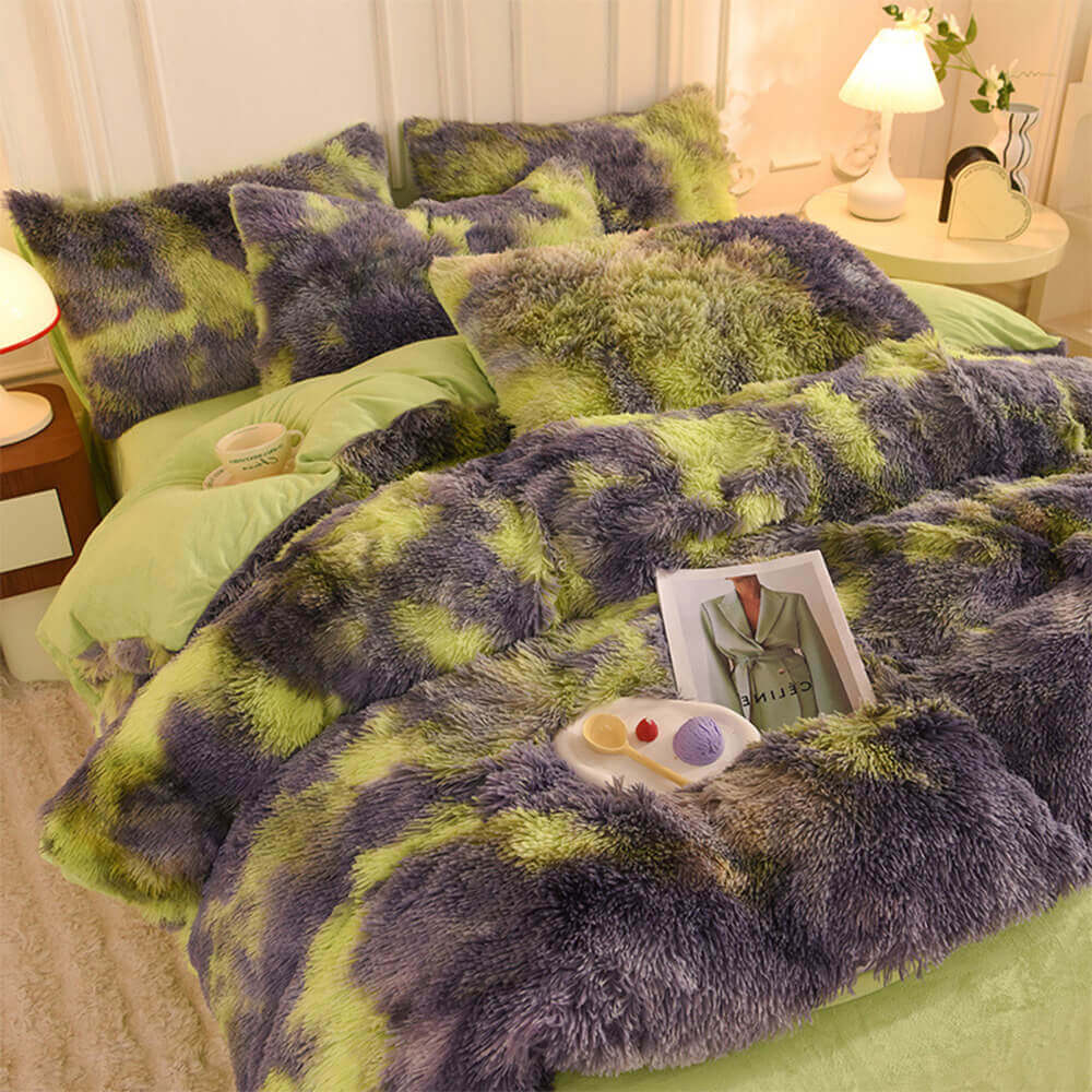 Gradient Fashion Long Plush Warm Bed Sheet Set - Image 3