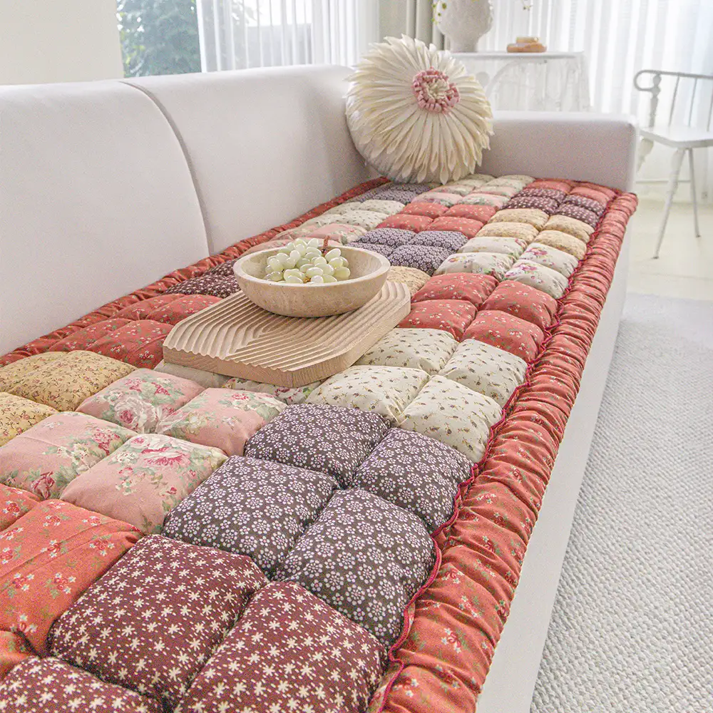 Handmade Vintage Floral Soft Stuffed Pet Mat Non-Slip Couch Cover