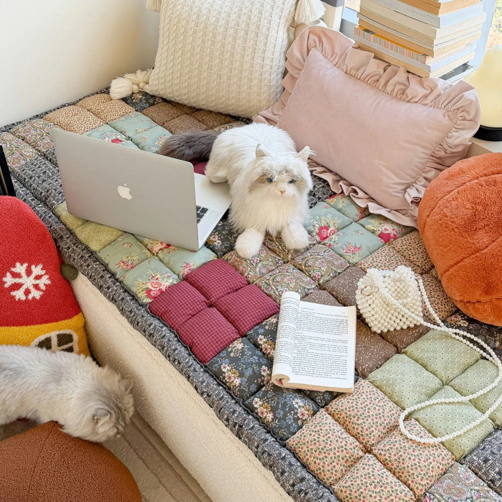 Handmade Vintage Floral Soft Stuffed Pet Mat Non-Slip Couch Cover - Image 10