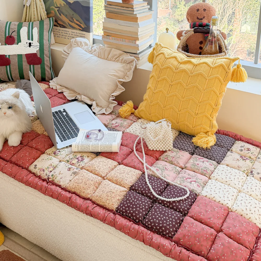 Handmade Vintage Floral Soft Stuffed Pet Mat Non-Slip Couch Cover - Image 11