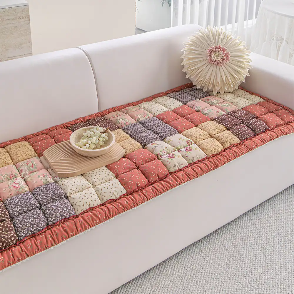 Handmade Vintage Floral Soft Stuffed Pet Mat Non-Slip Couch Cover - Image 12