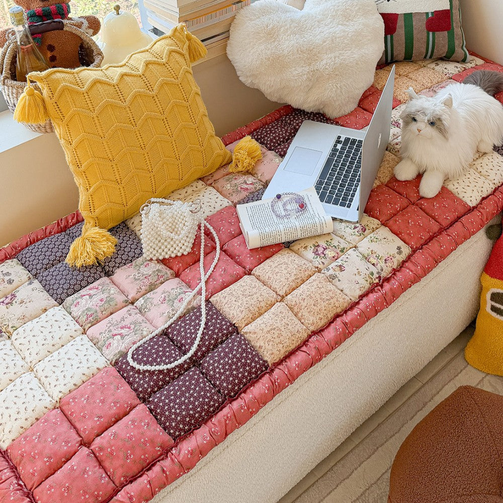 Handmade Vintage Floral Soft Stuffed Pet Mat Non-Slip Couch Cover - Image 13